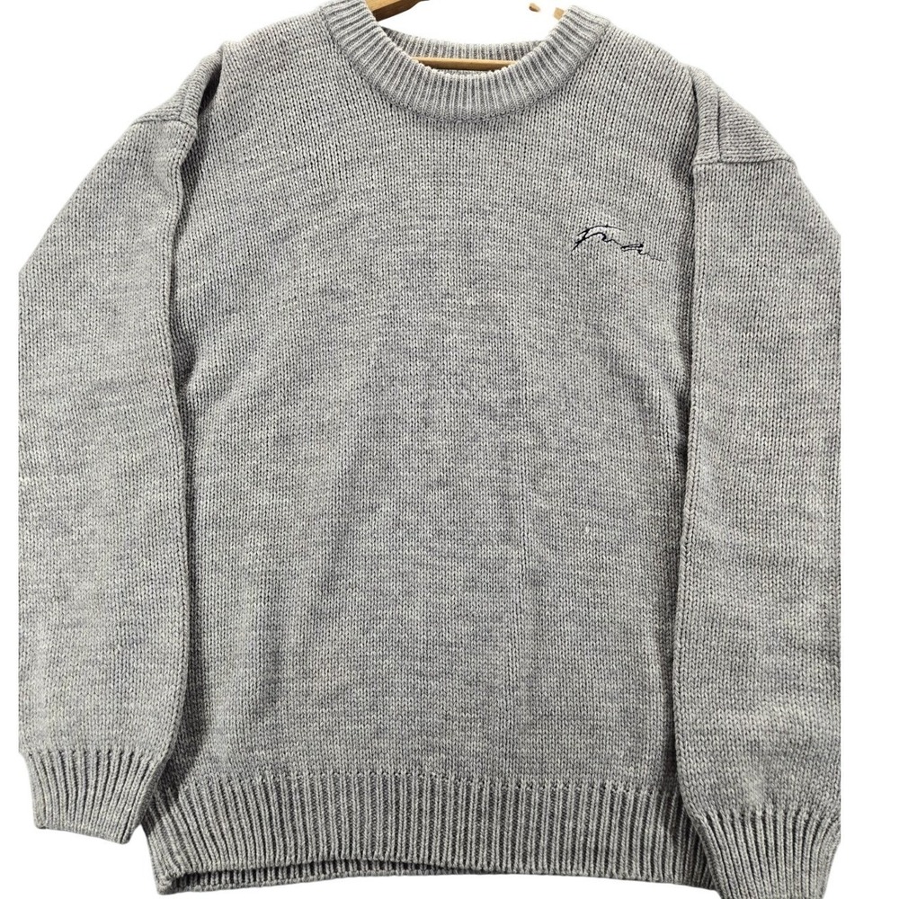 Vintage Gray Wool Blend Embroidered Fubu Crew Neck Sweatshirt size XL Y2K